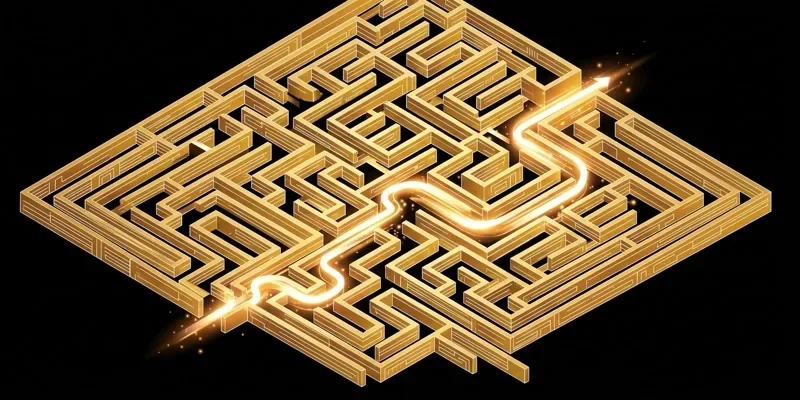 Mê cung vàng nhìn từ trên với một lối sáng xuyên qua — câu hỏi thường gặp GO88